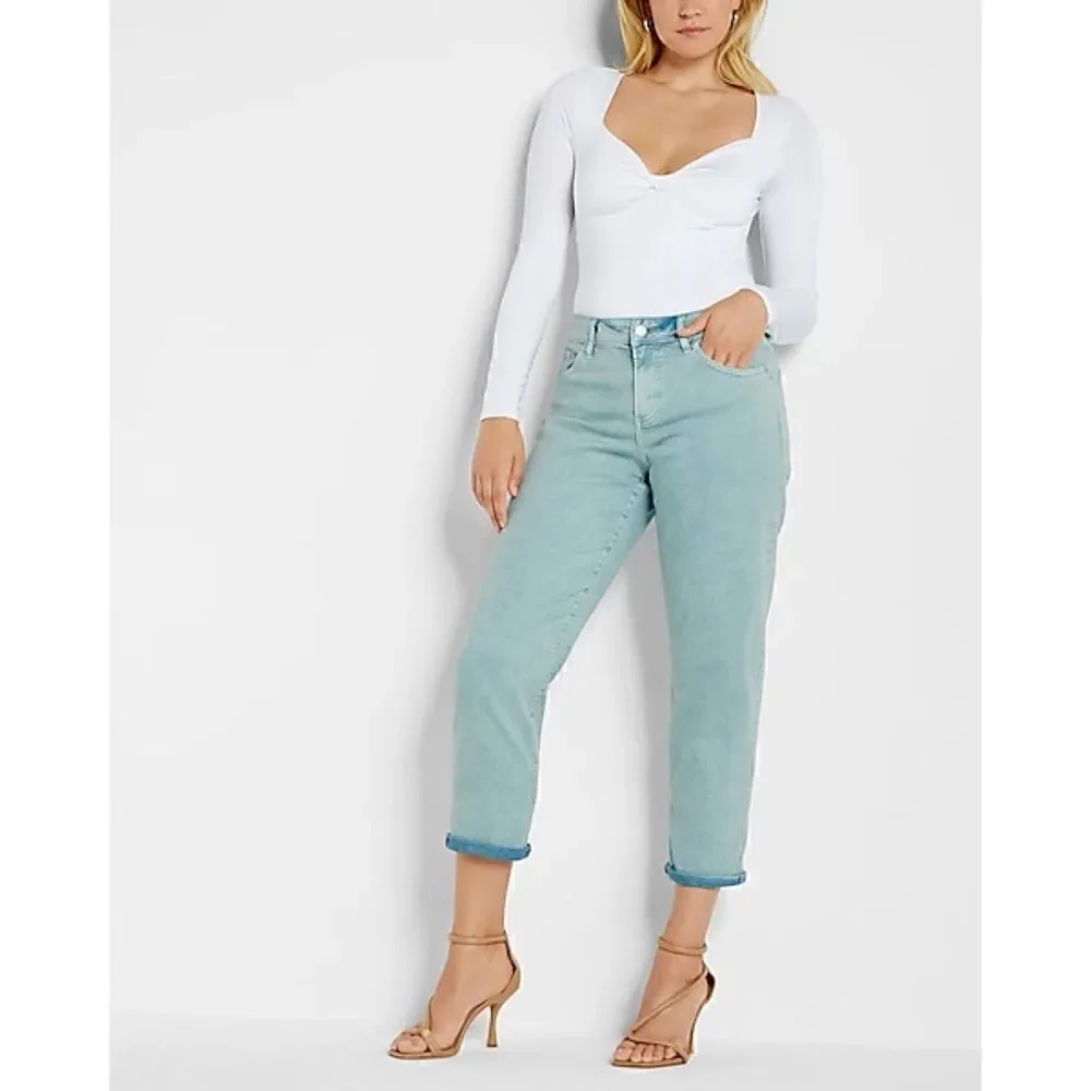 NWT Express Mid Rise Mint Green Tinted Boyfriend Jeans, Size 8R